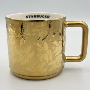 Starbucks Gold Poinsettia Mug Christmas 2025 Limited Edition New in Box 14oz